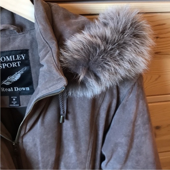 Bromley Sport Real Down Gray Brown Coat With Hood Size Medium Petite - Picture 4 of 9